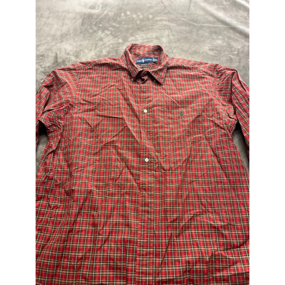 Polo Ralph Lauren Mens XXL Custom‎ Fit Plaid Button Down Shirt Red Green Cotton